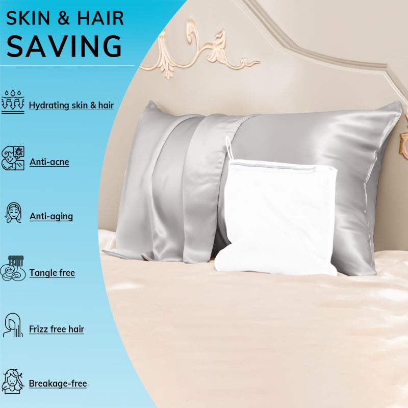 PROMEED Silk Pillowcase for Hair and Skin with Hidden Zipper, Both Sides 23 Momme Natural Real 100% Mulberry Silk Pillow Case, 1 Piece (Queen 20""x30"", Light Grey) - Image 3